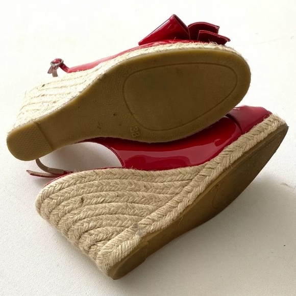 Valentino Red Patent Bow Open Toe Wedge Espadrille - Picture 8 of 9